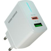 MORE CHOICE (4620202551252) NC61a White - 1USB+1USB-C 3.0A PD 20W+QC3.0 быстрая зарядка для Type-C