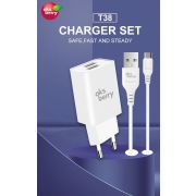 Универсальный адаптер питания AKSBERRY СЗУ T38 2 USB 2.4A + MicroUSB, белый