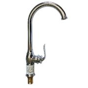 BRIMIX 161 Смеситель для кухни , ХРОМ с белой керамичекой вставкой на корпусе , шаровый