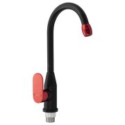 BRIMIX 80208 Смеситель кухонный боковой черный с красной ручкой, из алюминия, шаровый
