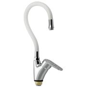 BRIMIX 3274 Смеситель кухонный, шаровый, боковой, ручка с белой мозаикой, с гибким изливом БЕЛОГО цвета