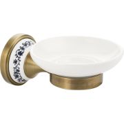BRIMIX 94004 Мыльница керамическая белая с креплением к стене, цвет БРОНЗА, с керамической вставкой с орнаментом