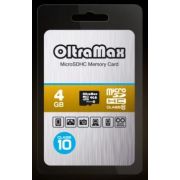 Карта памяти OLTRAMAX MicroSDHC 4GB Class10 [OM004GCSDHC10-W/A-AD]