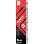 Кабель PERFEO (C1102) USB C вилка - C вилка, 60W, нейлон, черный, длина 1 м., PREMIUM