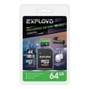 Карта памяти EXPLOYD MicroSDXC 64GB Class 10 (U3) V30 Vision + адаптер (SD 95 MB/s) EX64GCSDXC10-U3