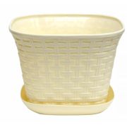 Кашпо квадратное VIOLET «Ротанг» 3,4 л с поддоном (слоновая кость) 3634126