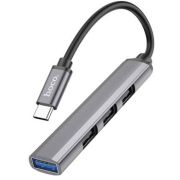 HOCO (6931474765482) HB26 USB HUB Type-C+1USB 3.0+3USB 2.0 , Metal Grey
