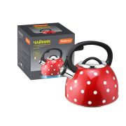 Чайник MALLONY из нерж стали со свистком «Maestria» (красный в белый горошек) 2,5 л (005176)