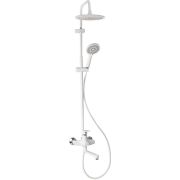 BRIMIX 30556 Смеситель + стойка душевая ''тропический душ'' с двумя лейками, с длинным изливом, корпус матовый АБС пластик, цвет БЕЛЫЙ