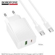 BOROFONE (6941991122804) BAS74Aaa 1USB+1Type-C 3.0A QC3.0 PD20W для Type-C Type-C White