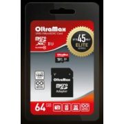 Карта памяти OLTRAMAX MicroSDXC 64GB Class 10 UHS-1 Elite+адаптер SD 45 MB/s