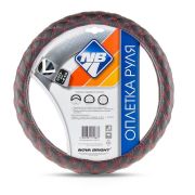 Оплетка на руль NOVA BRIGHT (L) экокожа, черная с прострочкой красными ромбиками 47677