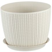 Кашпо ВЯЗАНИЕ D155мм с подставкой 1,9л Белый ротанг М 3120