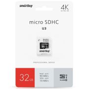 Карта памяти SMARTBUY (SB32GBSDCL10U3L-01) MICRO SDHC 32GB CLASS10 PRO U3 R/W: 95/60 MB/S (с адаптер