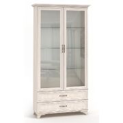 МЕБЕЛЬ-КОМПЛЕКС Мирелла Шкаф для гостиной двухстворчатый со стеклом Бодега Светлая/Патина
