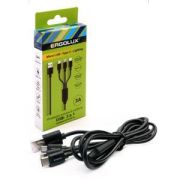 ERGOLUX (15099) ELX-CDC05-C02 3в1- Micro USB-Lightning-Type C, 3А, 1,2м, Черный