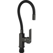 FABIA 9657 Смеситель для кухни, шаровый, с гибким черным изливом, корпус квадратный, цвет ГРАФИТ