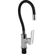 FABIA 9655 Смеситель для кухни, шаровый, с гибким черным изливом, корпус квадратный, цвет ХРОМ.