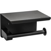 BRIMIX 79901 Держатель туалетной бумаги из нержавеющей стали, антивандальный, с полочкой, круглый профиль, цвет ЧЕРНЫЙ.